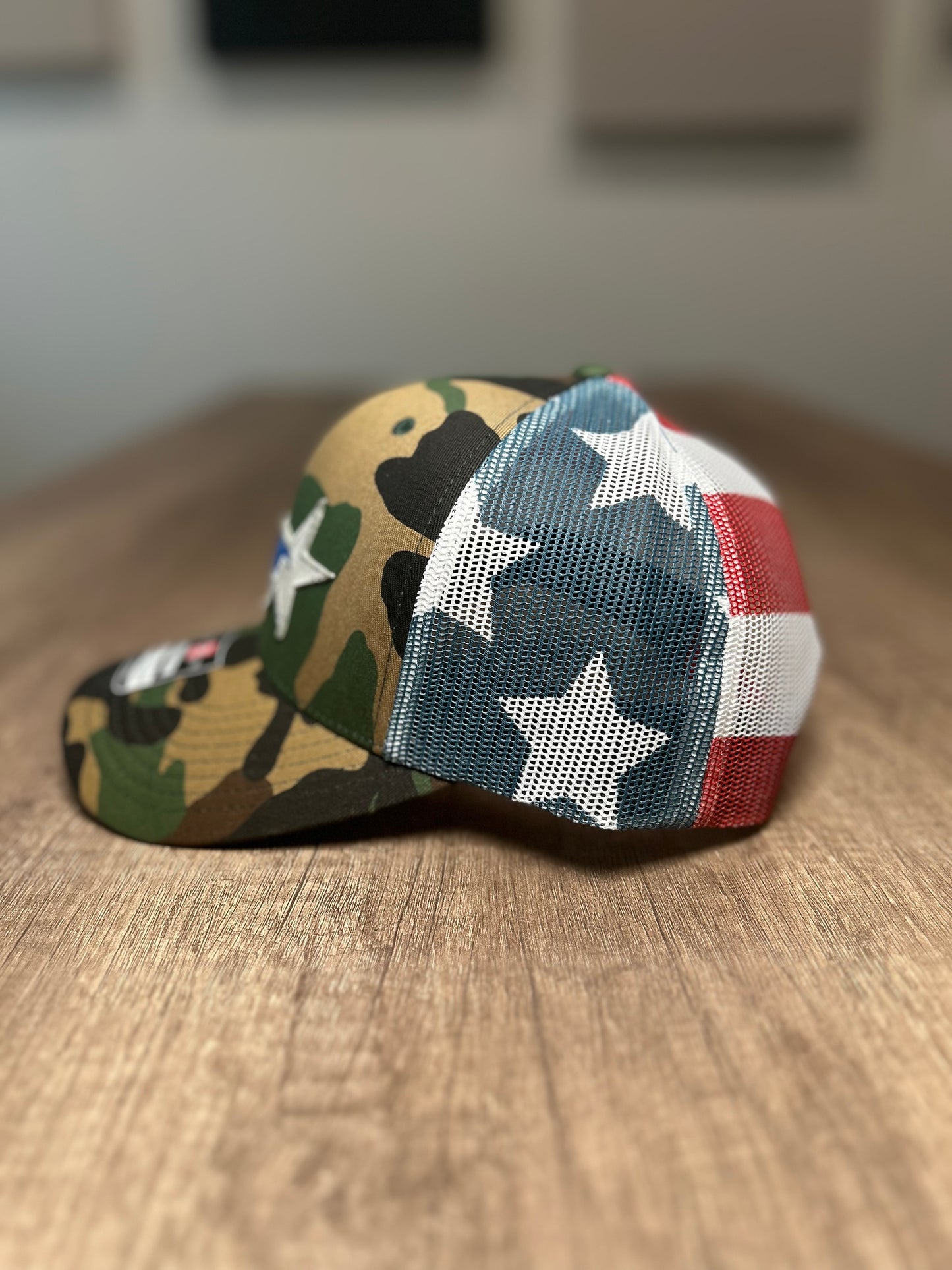 Green Camo/American Flag Printed Mesh Trucker
